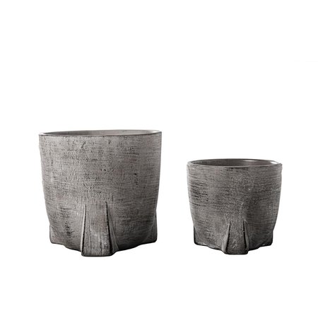 URBAN TRENDS COLLECTION Cement Round Pot with Brushed Design Body on Tristand Concrete Gray Set of 2 19301